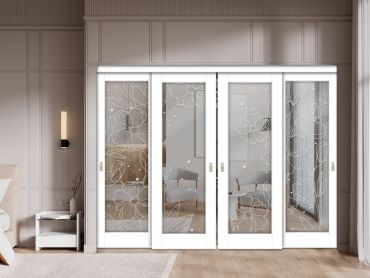 4 Leaf Premium Line Bypass Sliding Closet Door with Mirror Insert & Frosted Design SCD-1637