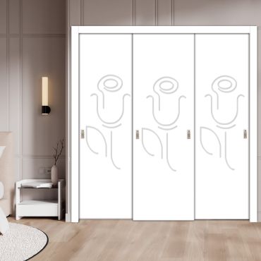  3 Leaf Bypass Sliding Closet Door With Modern Engraved Design 3SCD - 2209