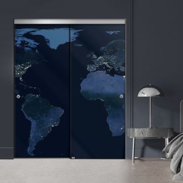 Frameless 2 Leaf Sliding Closet Bypass Digital Printing Glass Door with Hardware CGD - 2139