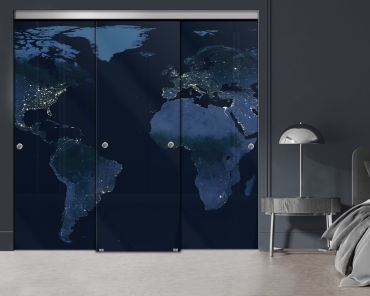 3 Panel Frameless Closet Glass Sliding Digital Printing Bypass Door FSG3-2164