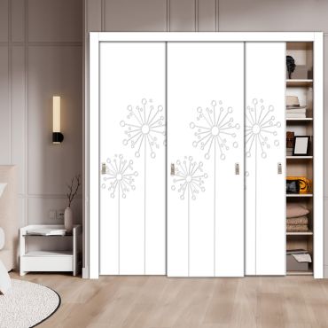  3 Leaf Bypass Sliding Closet Door With Modern Engraved Design 3SCD - 2210