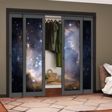 4 Leaf Handcrafted Bypass Sliding Painted Grey Closet Door Digital Printing HSSB- 2115