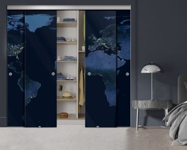 4 Panel Frameless Closet Glass Sliding Bypass Door With Digital Printing FSG4 - 2189