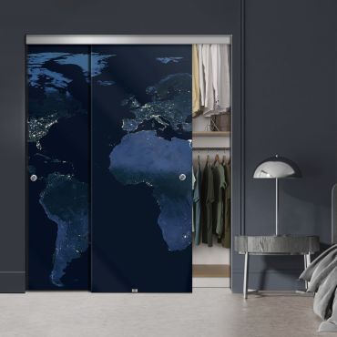 Frameless 2 Leaf Sliding Closet Bypass Digital Printing Glass Door with Hardware CGD - 2139