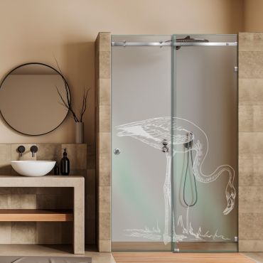 Frameless Sliding Glass Shower Door with Frosted Design FSGS - 0313