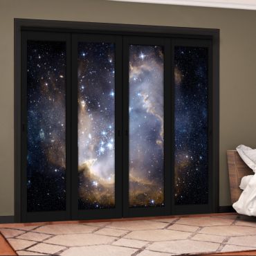 4 Leaf Handcrafted Bypass Sliding Painted Black Closet Door Digital Printing HSSB- 2091