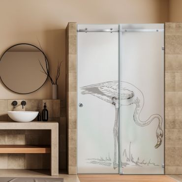 Frameless Sliding Glass Shower Door with Frosted Design FSGS - 0313
