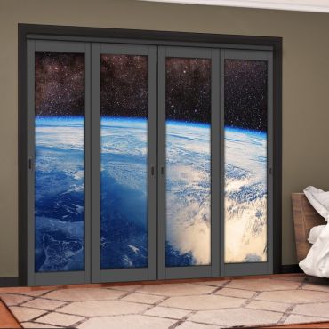 4 Leaf Handcrafted Bypass Sliding Painted Grey Closet Door Digital Printing HSSB- 2116