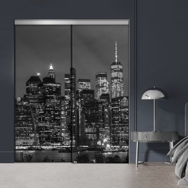 Frameless 2 Leaf Sliding Closet Bypass Digital Printing Glass Door with Hardware CGD - 2140