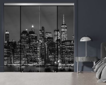 4 Panel Frameless Closet Glass Sliding Bypass Door With Digital Printing FSG4 - 2190