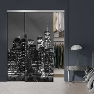 Frameless 2 Leaf Sliding Closet Bypass Digital Printing Glass Door with Hardware CGD - 2140