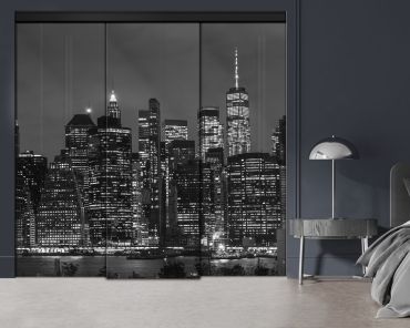 3 Panel Frameless Closet Glass Sliding Digital Printing Bypass Door FSG3-2165