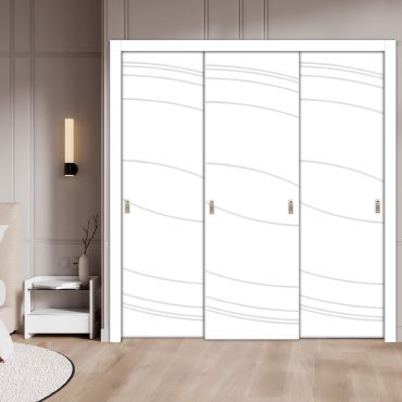  3 Leaf Bypass Sliding Closet Door With Modern Engraved Design 3SCD - 2211