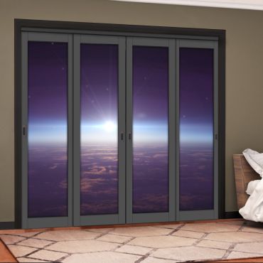 4 Leaf Handcrafted Bypass Sliding Painted Grey Closet Door Digital Printing HSSB- 2117