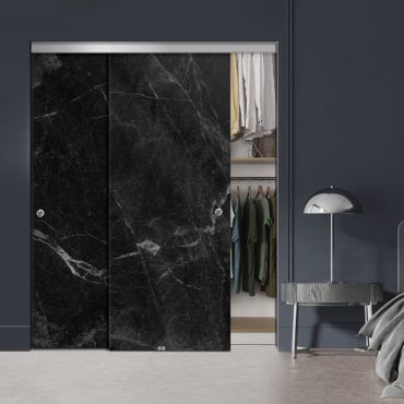 Frameless 2 Leaf Sliding Closet Bypass Digital Printing Glass Door with Hardware CGD - 2141