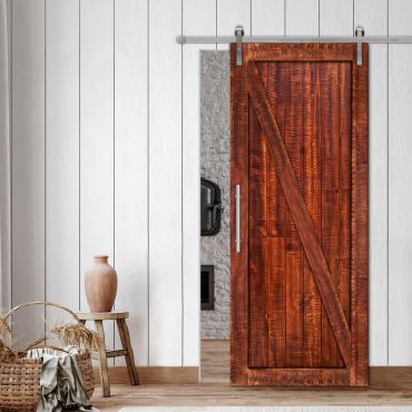 Rustic Ranch Vertically Sliding Barn Door with Saw Pattern RBD-1476