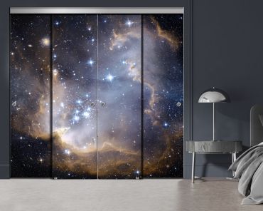 4 Panel Frameless Closet Glass Sliding Bypass Door With Digital Printing FSG4 - 2192