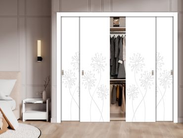 4 Leaf Bypass Sliding Closet Door With Modern Engraved Design 4SCD - 2245