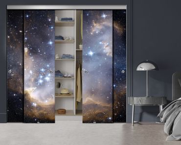 4 Panel Frameless Closet Glass Sliding Bypass Door With Digital Printing FSG4 - 2192