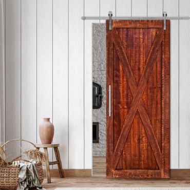 Rustic Ranch Vertically Sliding Barn Door with Saw Pattern RBD-1477