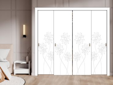 4 Leaf Bypass Sliding Closet Door With Modern Engraved Design 4SCD - 2245