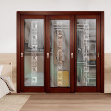 3 Leaf Premium Line Bypass Sliding Closet Door with Glass Insert & Frosted Design PBS3-1684