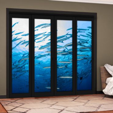 4 Leaf Handcrafted Bypass Sliding Painted Black Closet Door Digital Printing HSSB- 2095