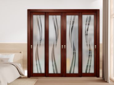 4 Leaf Premium Line Bypass Sliding Closet Door with Glass Insert & Frosted Design PBSW-1719