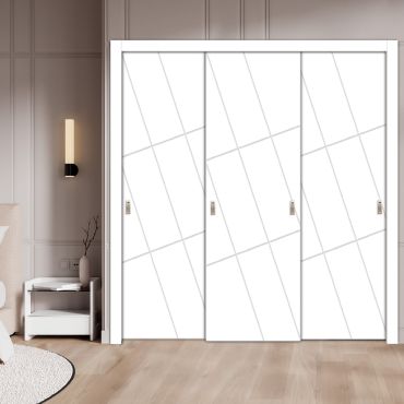  3 Leaf Bypass Sliding Closet Door With Modern Engraved Design 3SCD - 2214