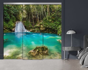 3 Panel Frameless Closet Glass Sliding Digital Printing Bypass Door FSG3-2169