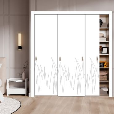  3 Leaf Bypass Sliding Closet Door With Modern Engraved Design 3SCD - 2215