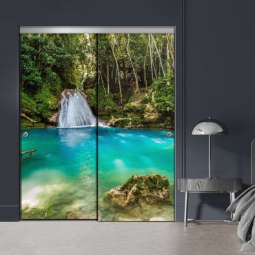 Frameless 2 Leaf Sliding Closet Bypass Digital Printing Glass Door with Hardware CGD - 2144