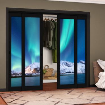 4 Leaf Handcrafted Bypass Sliding Painted Black Closet Door Digital Printing HSSB- 2096