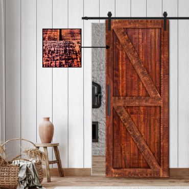 Rustic Ranch Vertically Sliding Barn Door with Saw Pattern RBD-1478