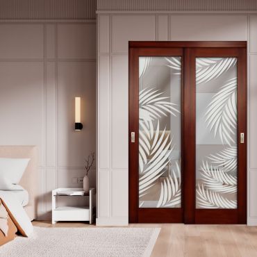 2 Leaf Sliding Closet Barn Door with Mirror & Frosted Design MBSD-1605