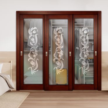 3 Leaf Premium Line Bypass Sliding Closet Door with Glass Insert & Frosted Design PBS3-1685