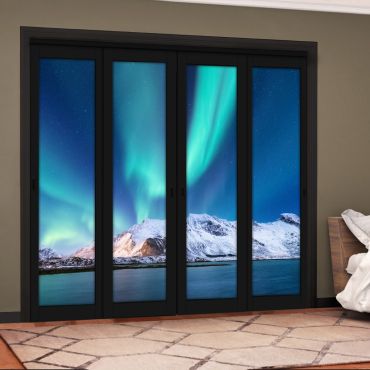 4 Leaf Handcrafted Bypass Sliding Painted Black Closet Door Digital Printing HSSB- 2096