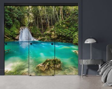 3 Panel Frameless Closet Glass Sliding Digital Printing Bypass Door FSG3-2169