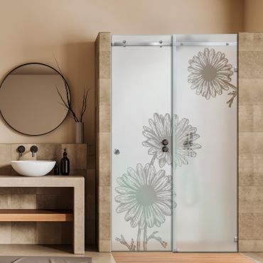 Frameless Sliding Glass Shower Door with Frosted Design FSGS - 0318