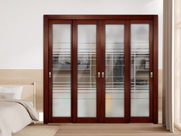 4 Leaf Premium Line Bypass Sliding Closet Door with Glass Insert & Frosted Design PBSW-1720