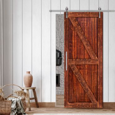 Rustic Ranch Vertically Sliding Barn Door with Saw Pattern RBD-1478