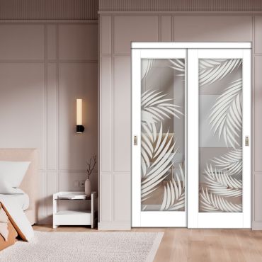 2 Leaf Sliding Closet Barn Door with Mirror & Frosted Design MBSD-1605