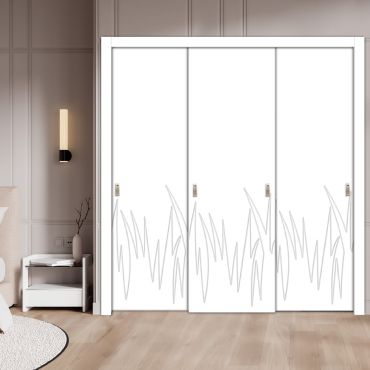  3 Leaf Bypass Sliding Closet Door With Modern Engraved Design 3SCD - 2215