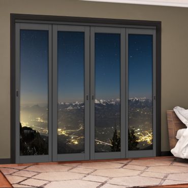 4 Leaf Handcrafted Bypass Sliding Painted Grey Closet Door Digital Printing HSSB- 2121