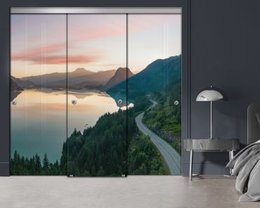 3 Panel Frameless Closet Glass Sliding Digital Printing Bypass Door FSG3-2170