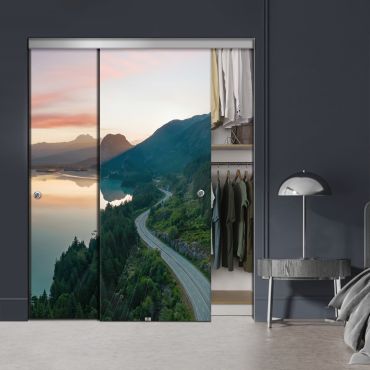 Frameless 2 Leaf Sliding Closet Bypass Digital Printing Glass Door with Hardware CGD - 2145