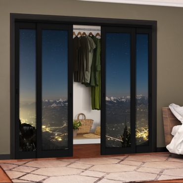 4 Leaf Handcrafted Bypass Sliding Painted Black Closet Door Digital Printing HSSB- 2097