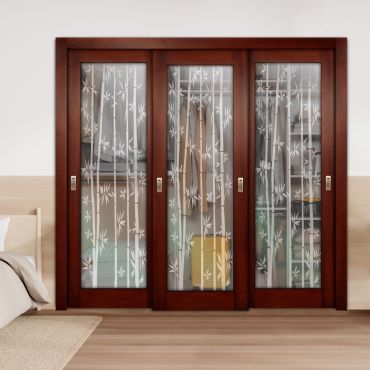 3 Leaf Premium Line Bypass Sliding Closet Door with Glass Insert & Frosted Design PBS3-1686