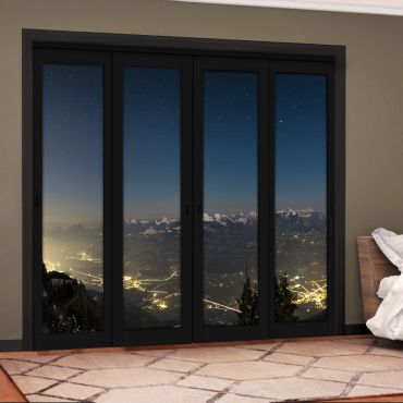 4 Leaf Handcrafted Bypass Sliding Painted Black Closet Door Digital Printing HSSB- 2097