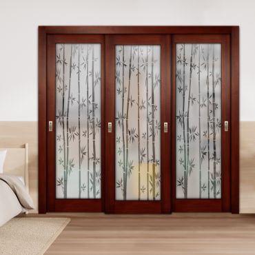 3 Leaf Premium Line Bypass Sliding Closet Door with Glass Insert & Frosted Design PBS3-1686